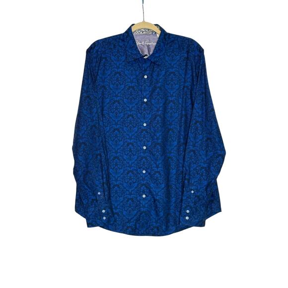Robert Graham  Blue Black Floral Paisley Classic Fit Shirt size Large - Picture 8 of 11